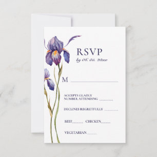 Blue Purple Iris Floral Watercolor Wedding RSVP Card