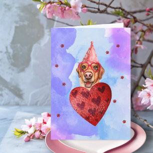 Blue Purple Labrador Valentine's Day Gift Dog Card