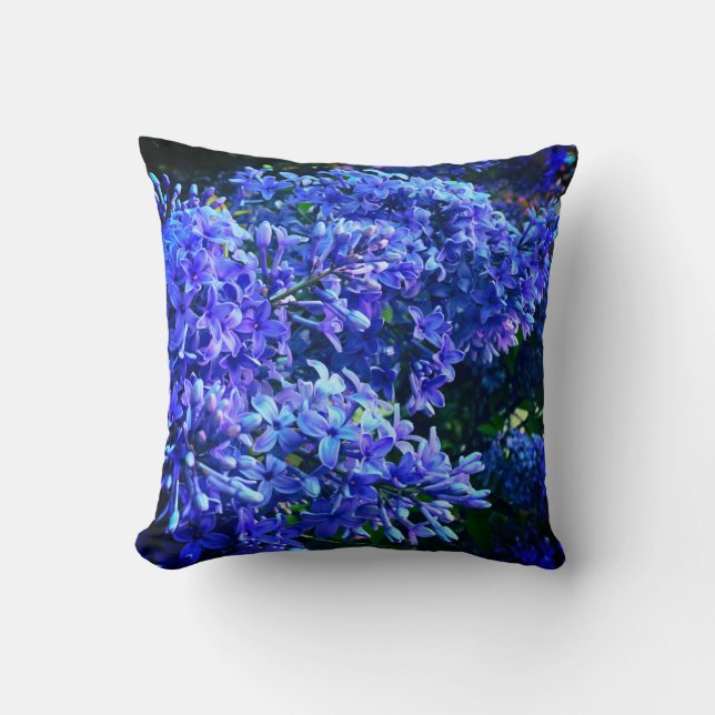 Blue purple lilacs romantic blue floral photo throw pillow (Front)