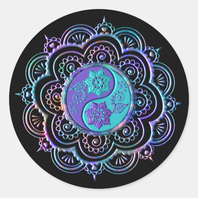 Blue & Purple Mandala Classic Round Sticker (Front)