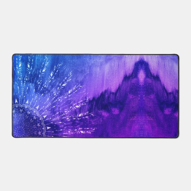 Blue Purple Mandala Clouds Boho Bohemian Desk Mat (Front)
