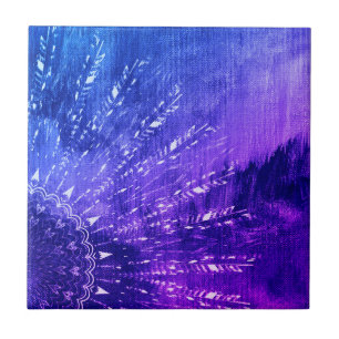 Blue Purple Mandala Clouds Boho Bohemian Tile