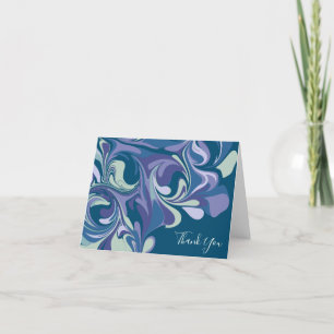 Blue Purple Marble Swirl Pattern Modern Folded Thank You Card