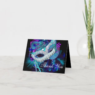 Blue & Purple Masks Masquerade Thank You Card