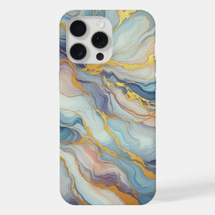 Blue Purple Mauve Pink Gold Marble Art Pattern iPhone 15 Pro Max Case