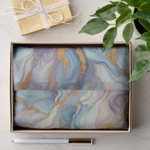 Blue Purple Mauve Pink Gold Marble Art Pattern Tissue Paper