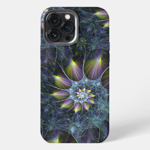 Blue Purple Nautilus Spiral Floral Fractal Pattern iPhone 13 Pro Max Case