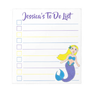 Blue Purple Ocean Mermaid Personalized To Do List Notepad