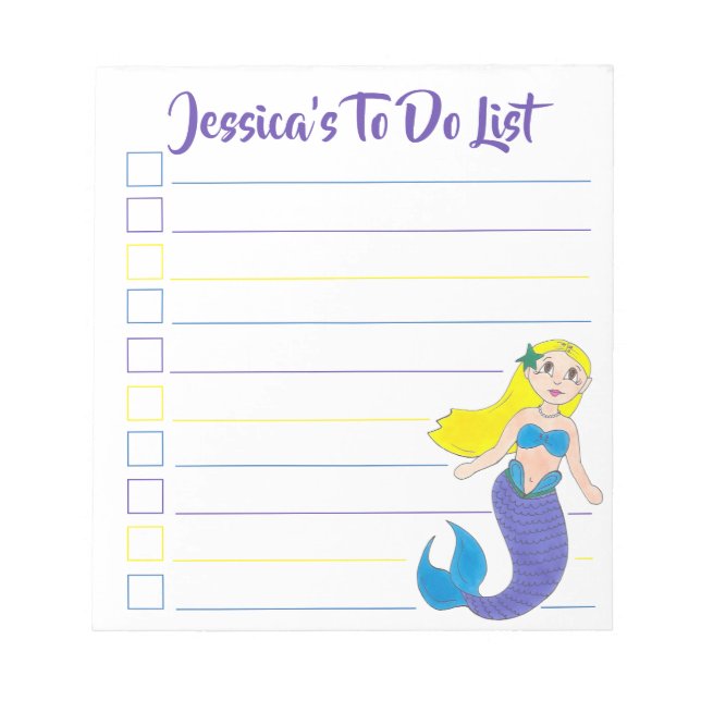 Blue Purple Ocean Mermaid Personalized To Do List Notepad (Front)