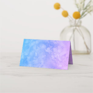 Blue Purple Ombre Bright Watercolor Party Wedding Place Card