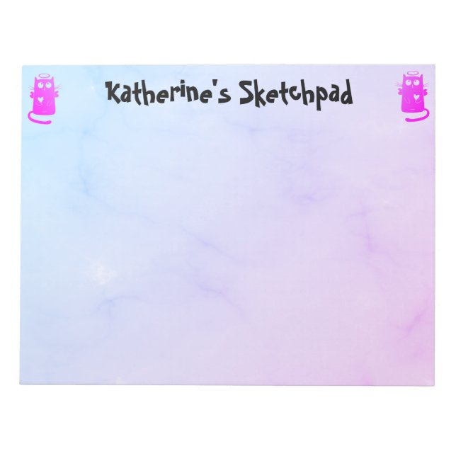 Blue Purple Ombre Funny Angel Cat Kids Sketch Notepad (Front)