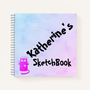Blue Purple Ombre Funny Angel Cat Sketchbook Notebook