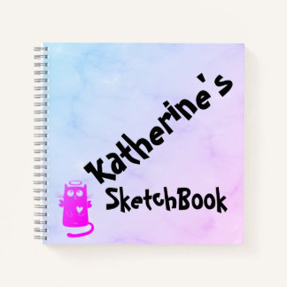 Blue Purple Ombre Funny Angel Cat Sketchbook Notebook