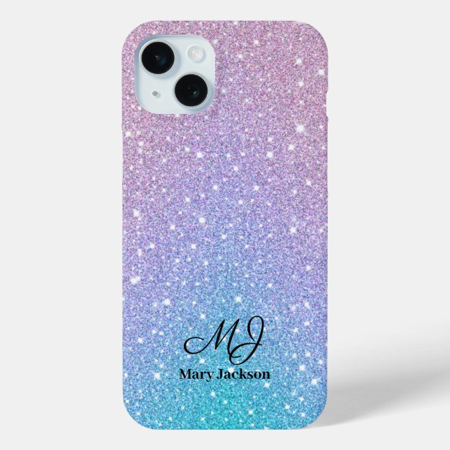 Blue Purple Ombre Glitter Personalized Case-Mate iPhone Case (Back)