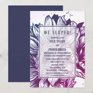 Blue & Purple Ombre Sunflowers Elopement Reception Invitation