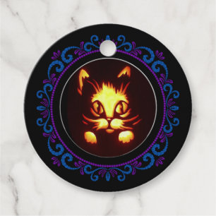 Blue Purple Orange Glowing Halloween Cat Favour Tags