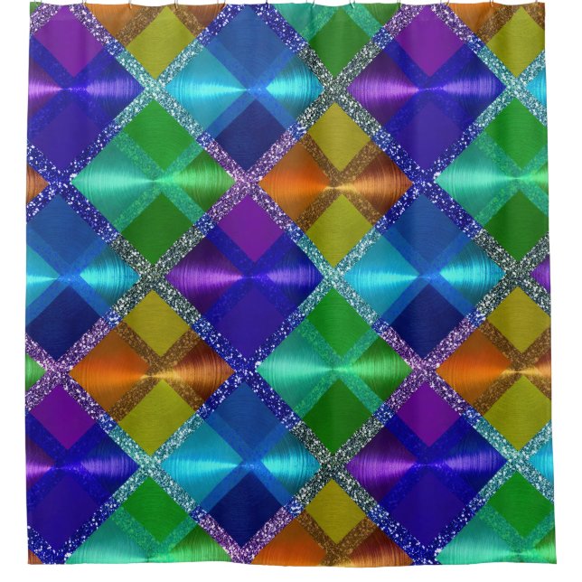 Blue Purple Orange Green Glitter Plaid Design (Front)