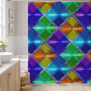 Blue Purple Orange Green Glitter Plaid Design
