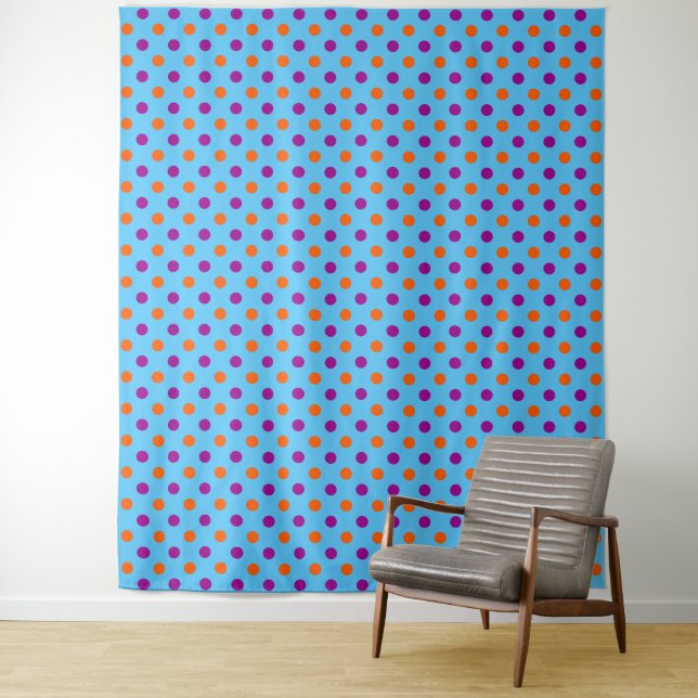 Blue Purple Orange Polka Dot Pattern Tapestry (In Situ)