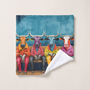 Blue Purple Ox Cow Farm Dressed up Bath Towel Set