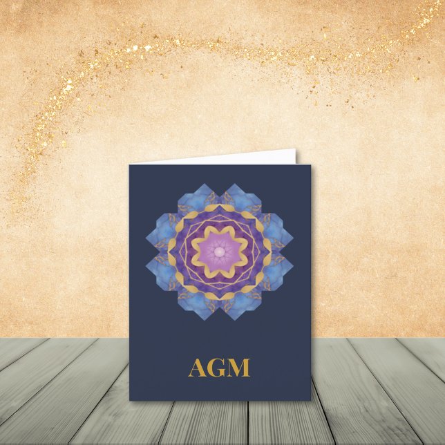 Blue, Purple, Pink and Gold Abstract Note Cards (Personalize to add your initials or name.)