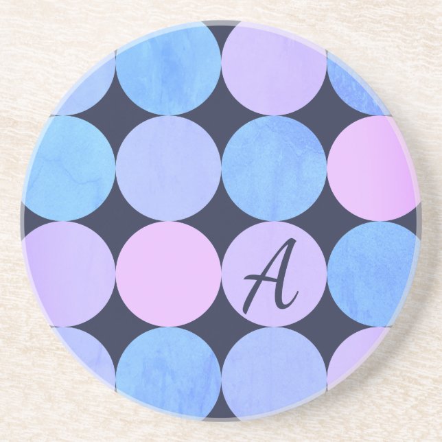 Blue Purple & Pink Circles Monogram Coaster (Front)