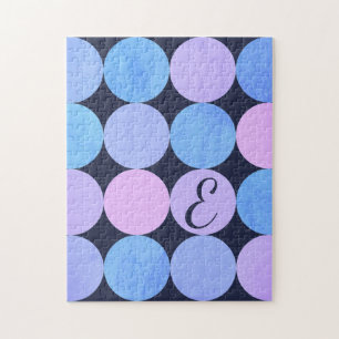 Blue Purple & Pink Circles Monogram Jigsaw Puzzle