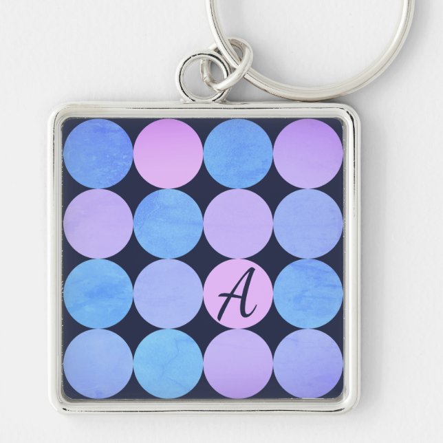 Blue Purple & Pink Circles Monogram Keychain (Front)