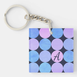 Blue Purple & Pink Circles Monogram Keychain