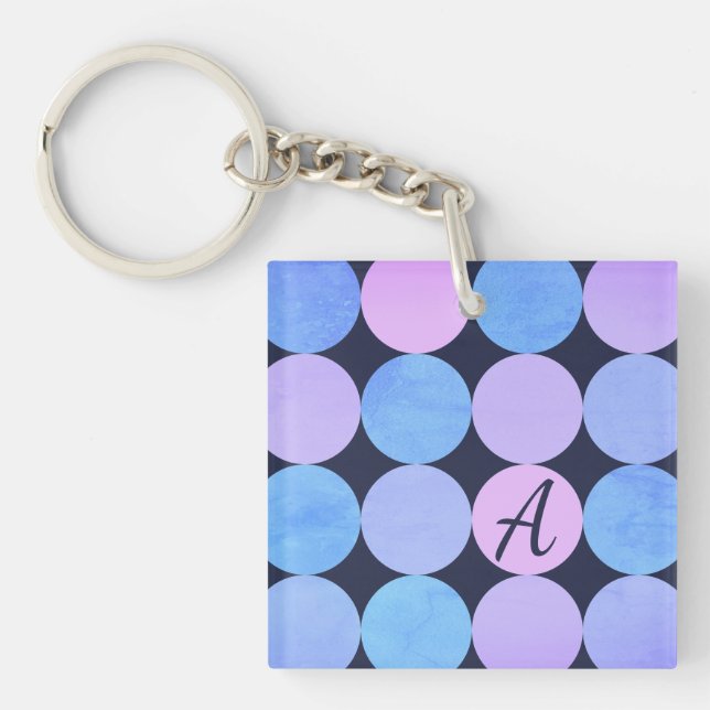 Blue Purple & Pink Circles Monogram Keychain (Front)