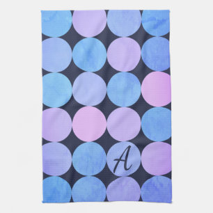 Blue Purple & Pink Circles Monogram Kitchen Towel