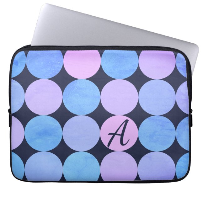 Blue Purple & Pink Circles Monogram Laptop Sleeve (Front)