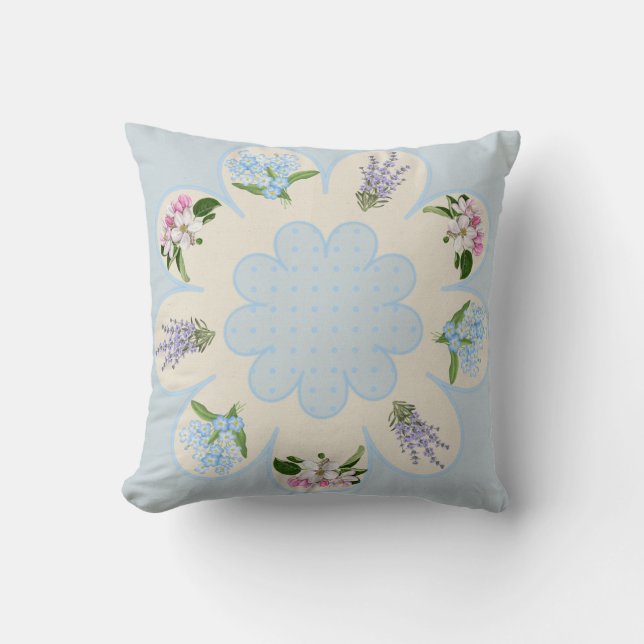 Blue, purple & pink flower pillow (Front)