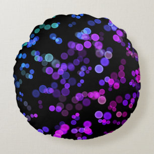Blue Purple Pink Green Abstract Bubble Pattern Round Pillow