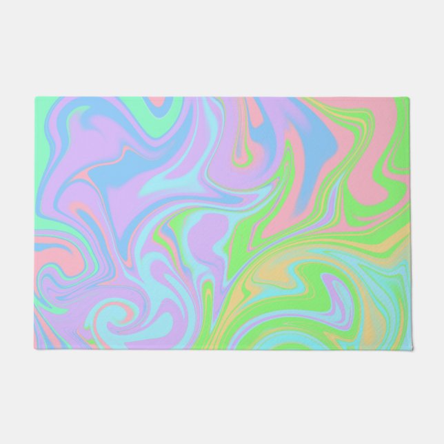 Blue Purple Pink Green Pastel Swirl Pattern Doormat (Front)
