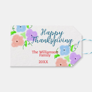 Blue purple pink happy thanksgiving add family n gift tags