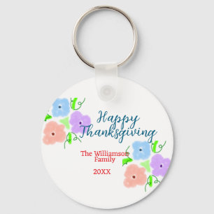 Blue purple pink happy thanksgiving add family n keychain