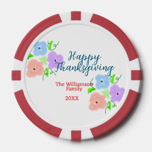 Blue purple pink happy thanksgiving add family n poker chips