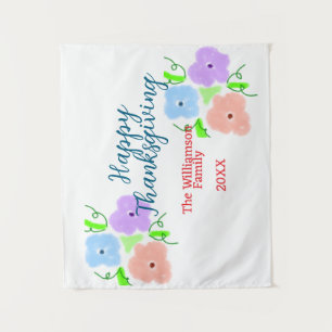 Blue purple pink happy thanksgiving add family n tapestry