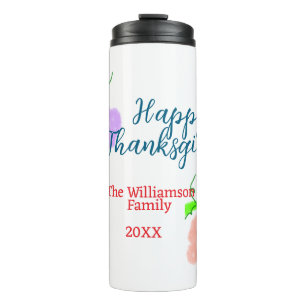 Blue purple pink happy thanksgiving add family n thermal tumbler