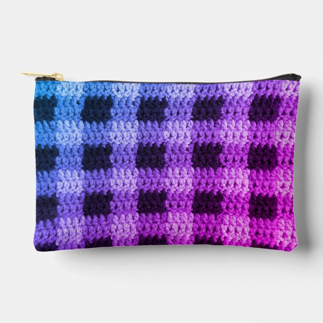 Blue Purple Pink Hues Plaid Artisan Crochet Print  Accessory Pouch (Front)