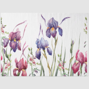 Blue Purple Pink Iris Flowers Watercolor Garden Tissue Paper