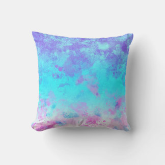 Blue Purple Pink Paint Splash Pastel Abstract Throw Pillow