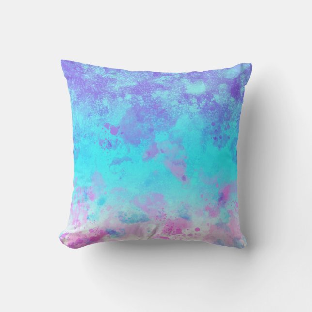 Blue Purple Pink Paint Splash Pastel Abstract Throw Pillow (Front)