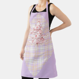 Blue Purple Pink Plaid and Christmas Candy Canes A Apron