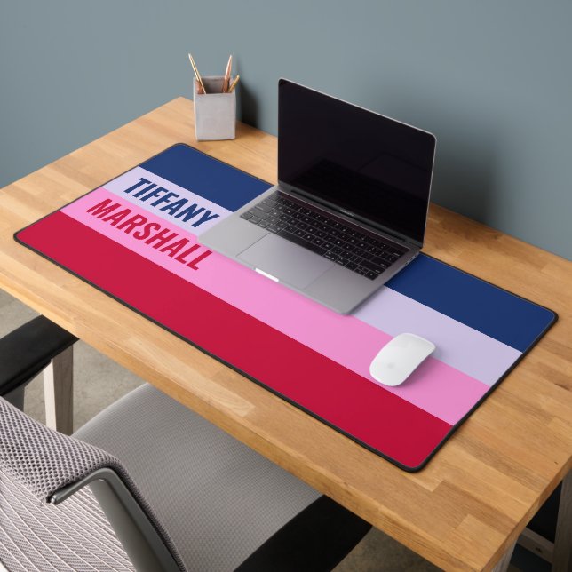 Blue Purple Pink Red Stripes Pattern Personalised Desk Mat (Office 2)
