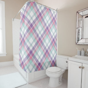 Blue, Purple, Pink & White Plaid Shower Curtain
