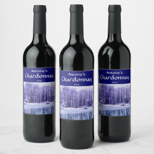 Blue Purple Pond et Winter Woods Vin Étiquette