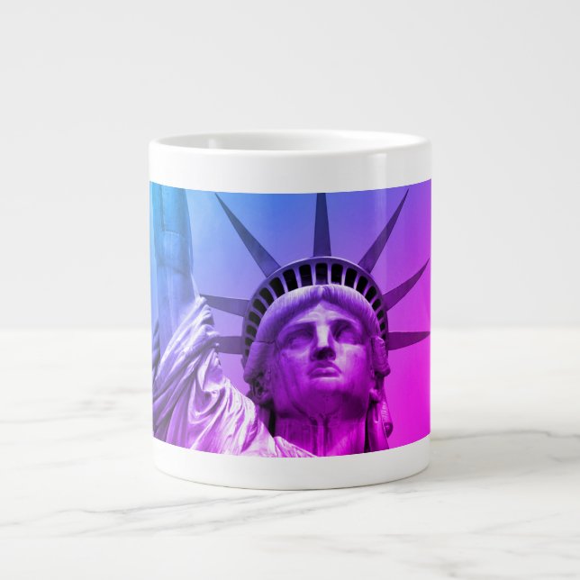 Blue Purple Pop Art Statue of Liberty New York Large Coffee Mug (Front)