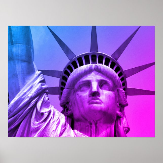 Blue Purple Pop Art Statue of Liberty New York Poster (Front)